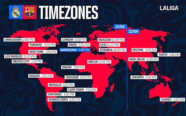 Horarios en el Mundo para el El Clasico del 21 de abril