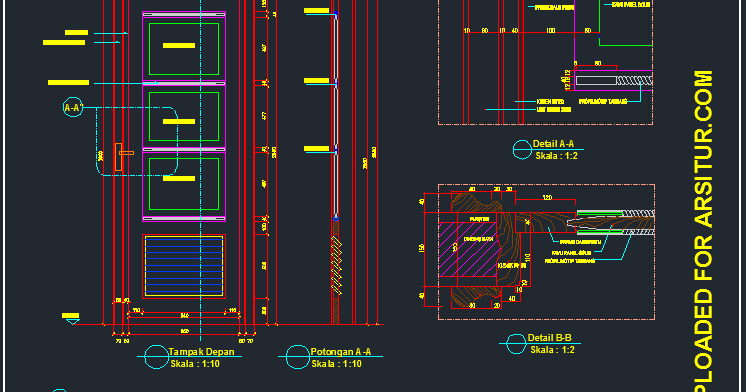 Detail Pintu Swing dan Kusen Pintu Contoh Gambar AutoCAD DWG