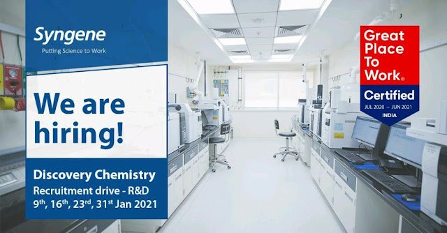 Syngene | Virtual interviews for Discovery Chemistry (R&D) on 9th, 16th, 23rd & 30th Jan 2021