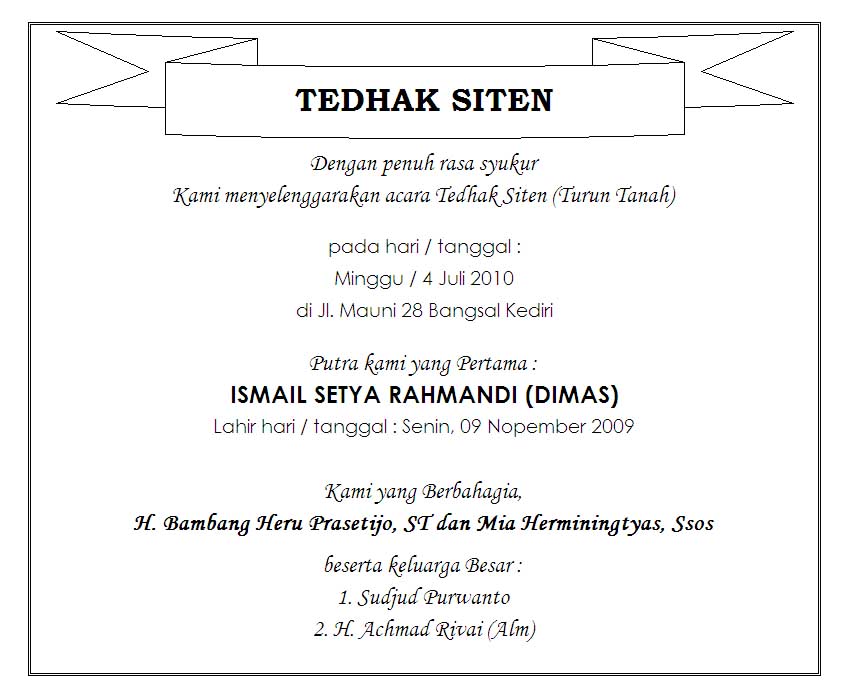 Cerita mamamia: Tedhak Siten,Minggu 04 Juli 2010