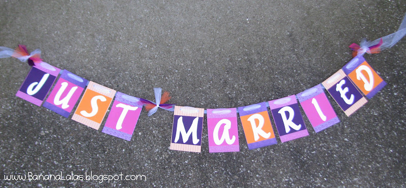  Wedding Banner Just Married in Purple Magenta and Orange