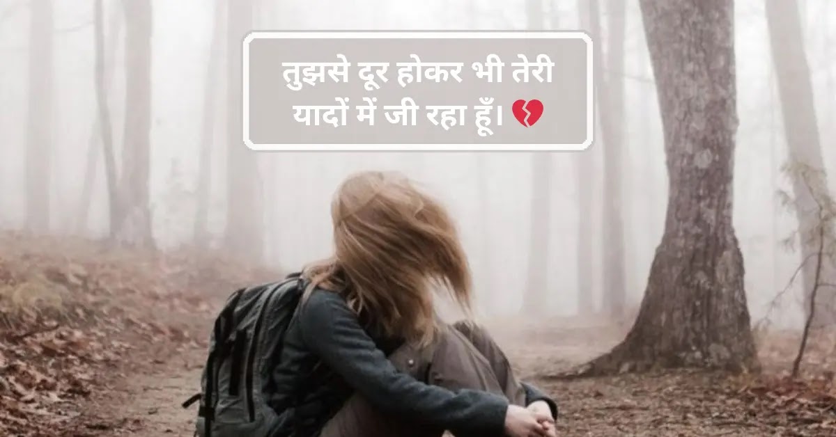 Sad poetry written in Hindi on a sunset background