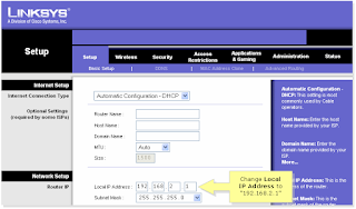 Setup Page of Linksys Wireless G Router