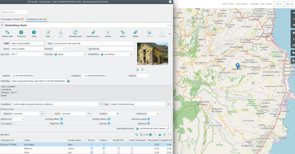 Οικιακή μονάδα στο GNU Health: συνθήκες, μέλη και γεωεντοπισμός που συνδέονται με το OpenStreetMap