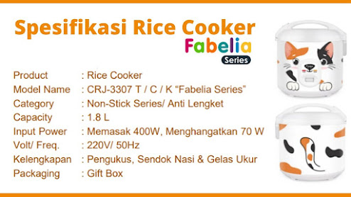 Spesifikasi rice cooker Cosmos Fabelia