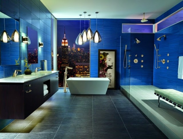 baño moderno azul