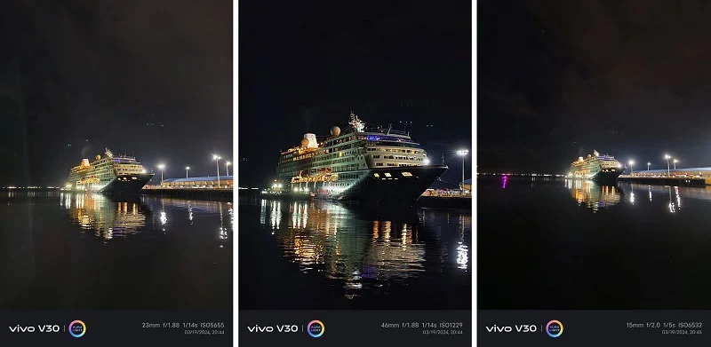 vivo V30 5G Sample Photo: Low-light Ultrawide vs 1x vs 2x Zoom