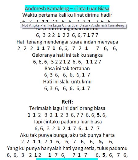 Not Angka Lagu Andmesh Cinta Luar Biasa Not Angka