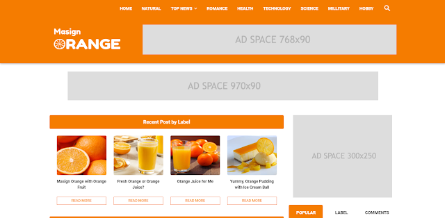 Masign Orange Premium Material Design Blogger Template