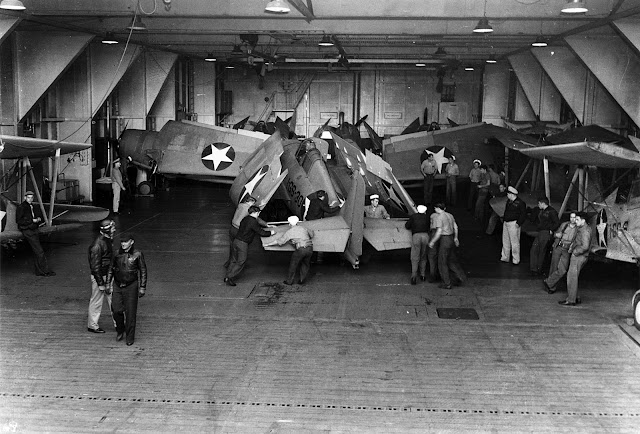 Hangar deck of USS Long Island, 17 June 1942 worldwartwo.filminspector.com