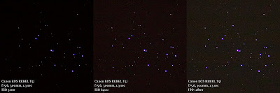 The Pleiades (M45) shot at ISO 3200, 6400, and 12800