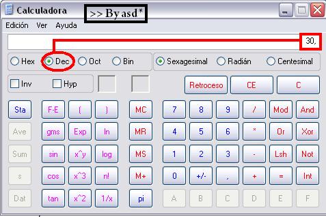 30 en modo decimal