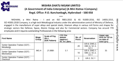 Senior Operative Trainee - Metallurgy,Mechanical and Electrical Engineering Job Opportunities in MIDHANI