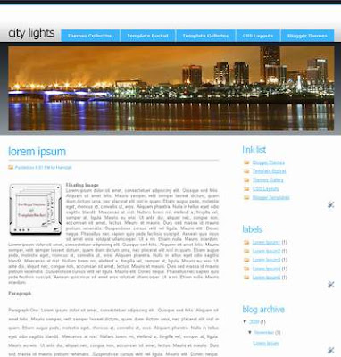 City Lights Blogger Template 2 Columns, Fixed Width, White, Fresh, Wordpress Adaptation