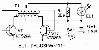 Simple push-pull voltage converter for LED Flashlight