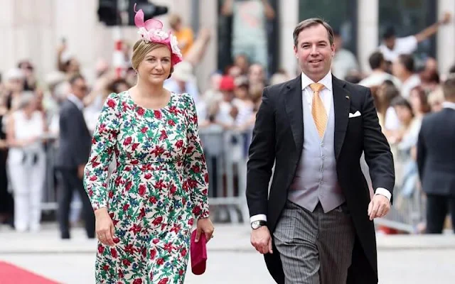 Princess Stephanie wore light blue Juline dress by Natan. Boden floral dress. Princess Alexandra and Duchess Maria Teresa