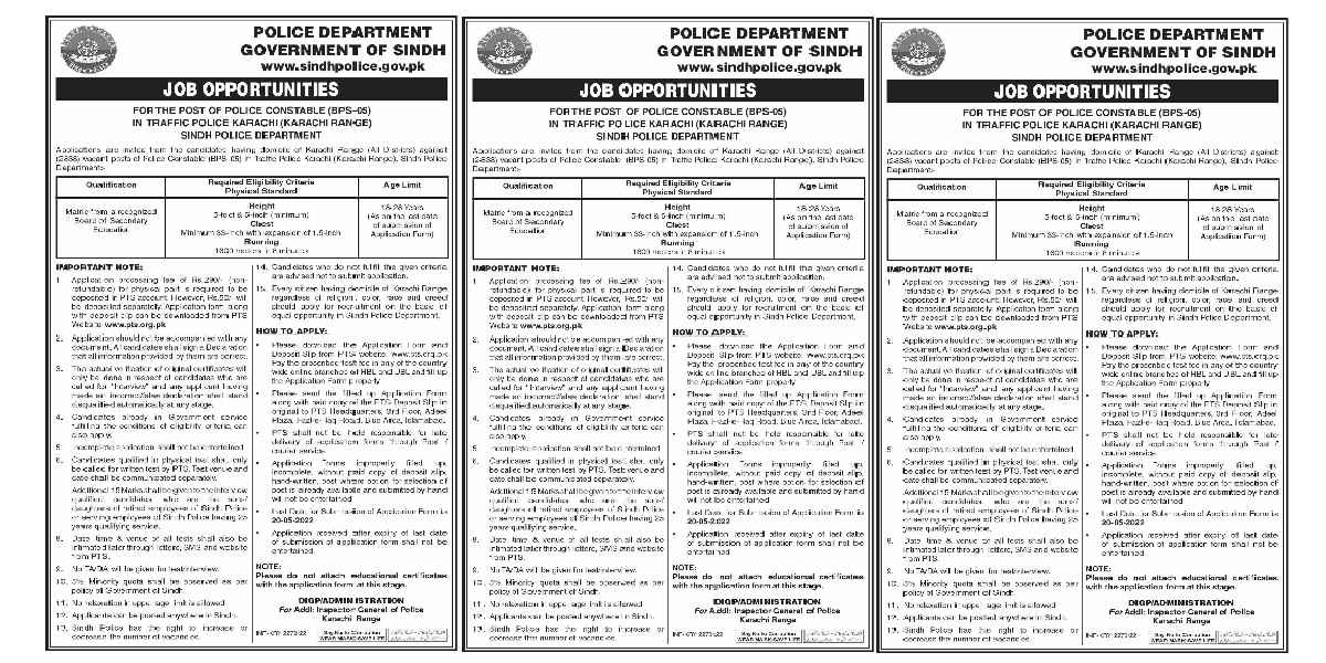 2838 Jobs in Police Constable jobs at Traffic Police Karachi 2022