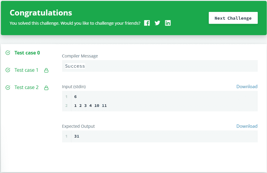 Simple Array Sum Hackerrank Solution Output