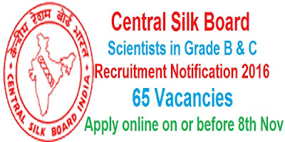 Central Silk Board Scientists Recruitment 2016