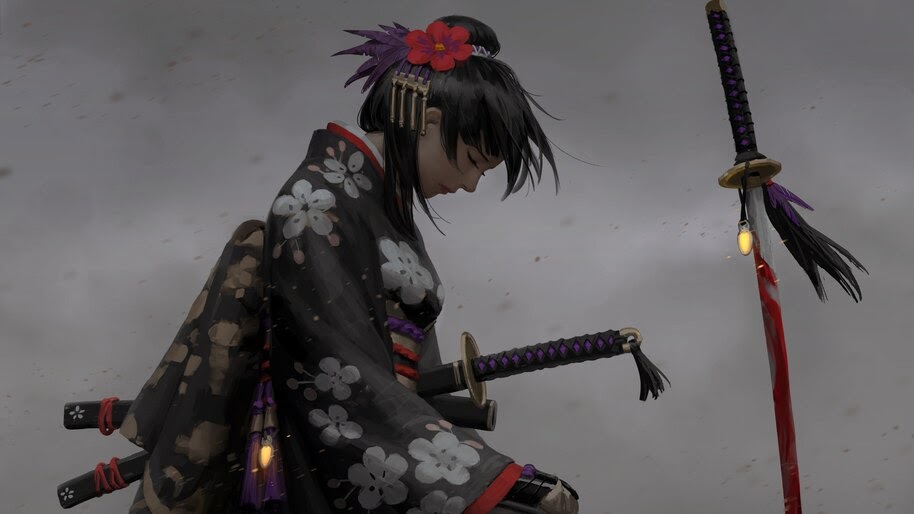 Samurai, Girl, Katana, Fantasy, 4K, #4.37 Wallpaper