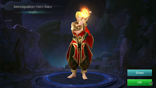 New Hero Valir - Mobile Legends adalah hero Bertipe Mage dengan kemampuan mengendalikan api dan Spesialitas Brust Damage/Poke. Valir merupakan Hero Mage yang OP (Over Power) atau terlalu kuat karena ultimate skill nya sangat LUAR BIASA.Valir mendapat kekuatan Api dari cerita ini.. 