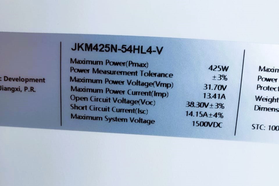 Jinko Solar 410Watts (JKM410M-54HL4-V) and Jinko Solar 425Watts (JKM425N-54HL4-V)