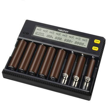 Miboxer C8 8 Slots Rapid Smart AA AAA 18650 Battery Charger Current Optional Overcharging Protection Adjustable Slots For Most Batteries