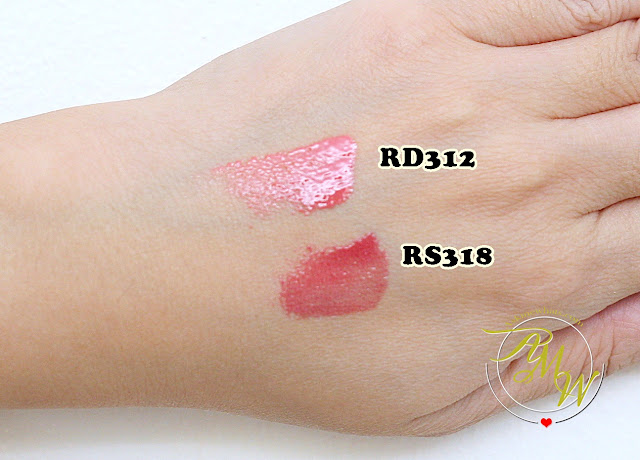 a swatch photo of Shiseido Maqui Essence Gel Rouge Review in RD312 and RS318