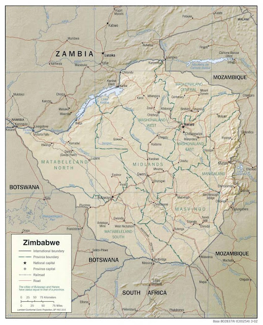 Zimbabwe - Heograpikal Maps ng Zimbabwe