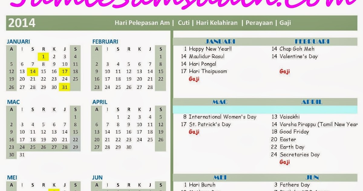 JumieSamsudin.Com: Kalendar 2014