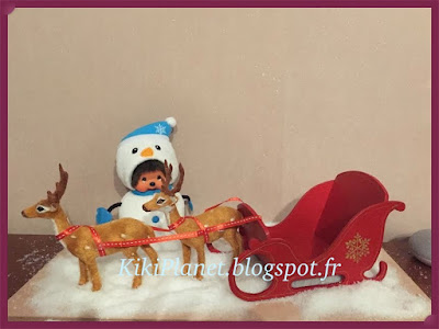 traineau du Père-Noël fait main pour Kiki ou Monchhichi, bois, handmade, miniature