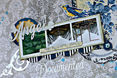 Angel Documented Mixed Media Scrapbook Page featuring Genevieve Collection and Celebrate Laser Chipboard by BoBunny designed by Rhonda Van Ginkel