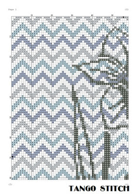 Blue zig zag lily flower easy cross stitch pattern