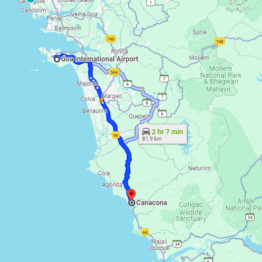 Dabolim Airport to Canacona Route