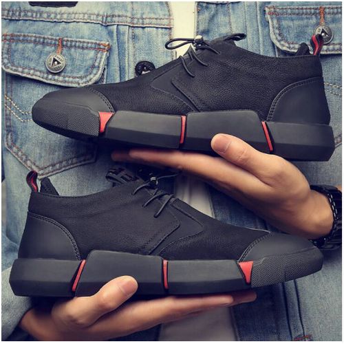 Black Men's Leather Fashion Breathable Sneakers