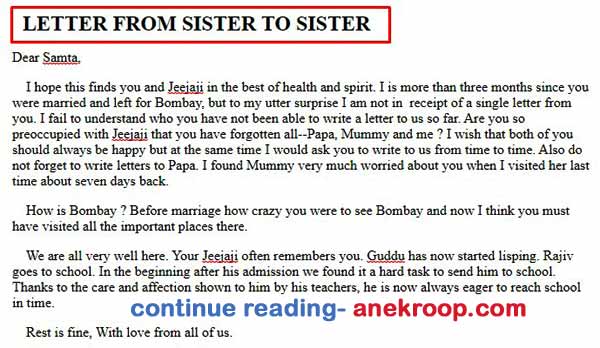 letter from sister to sister