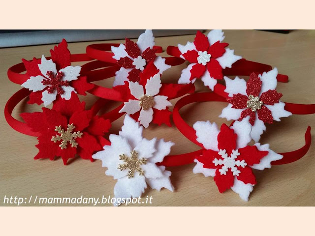 cerchietti di natale con fiore in feltro e gomma crepla intercambiabile