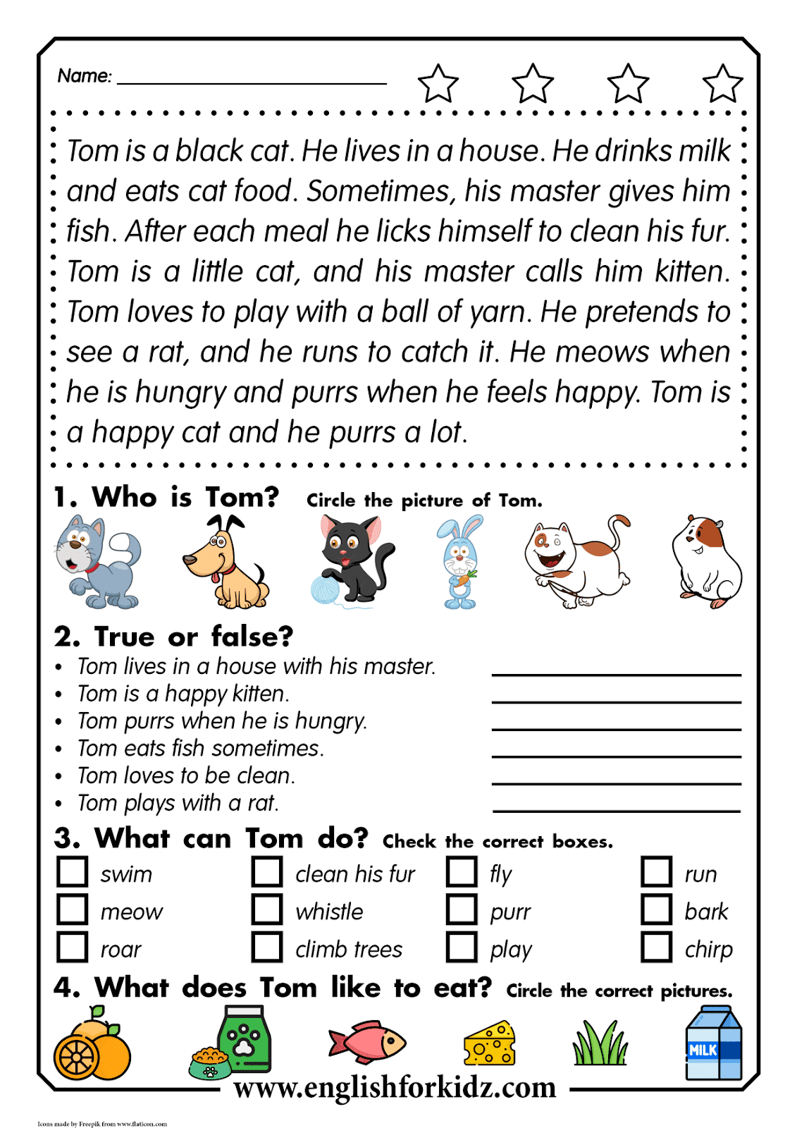 reading comprehension worksheets thomas the cat