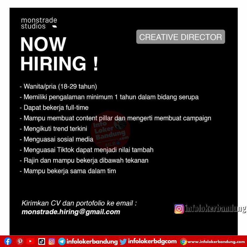 Lowongan Kerja Creative Director  Monstrade Studios Bandung September 2022