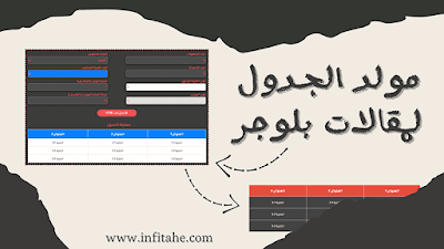 مولد الجدول لمقالات بلوجرهو أداة تساعدك في إنشاء جداول مخصصة لعرض الجداول في مقالاتك بطريقة منظمة وجذابة بالإضافة إلى ذلك يوفر المولد خيارًا لنسخ الكود HTML