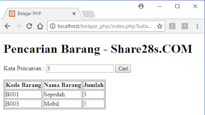 Coding Cari Data pada Tabel PHP Mysqli