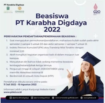 Daftar Beasiswa PT Karabha Digdaya Mahasiswa Jabotabek Tahun 2022