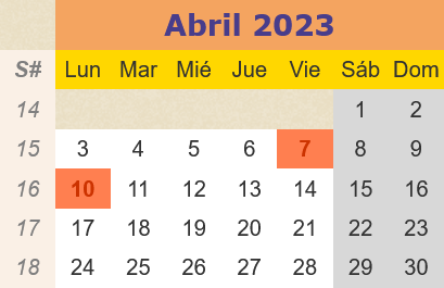 Abril Semana Santa del Calendario Bolsa Eurex 2023
