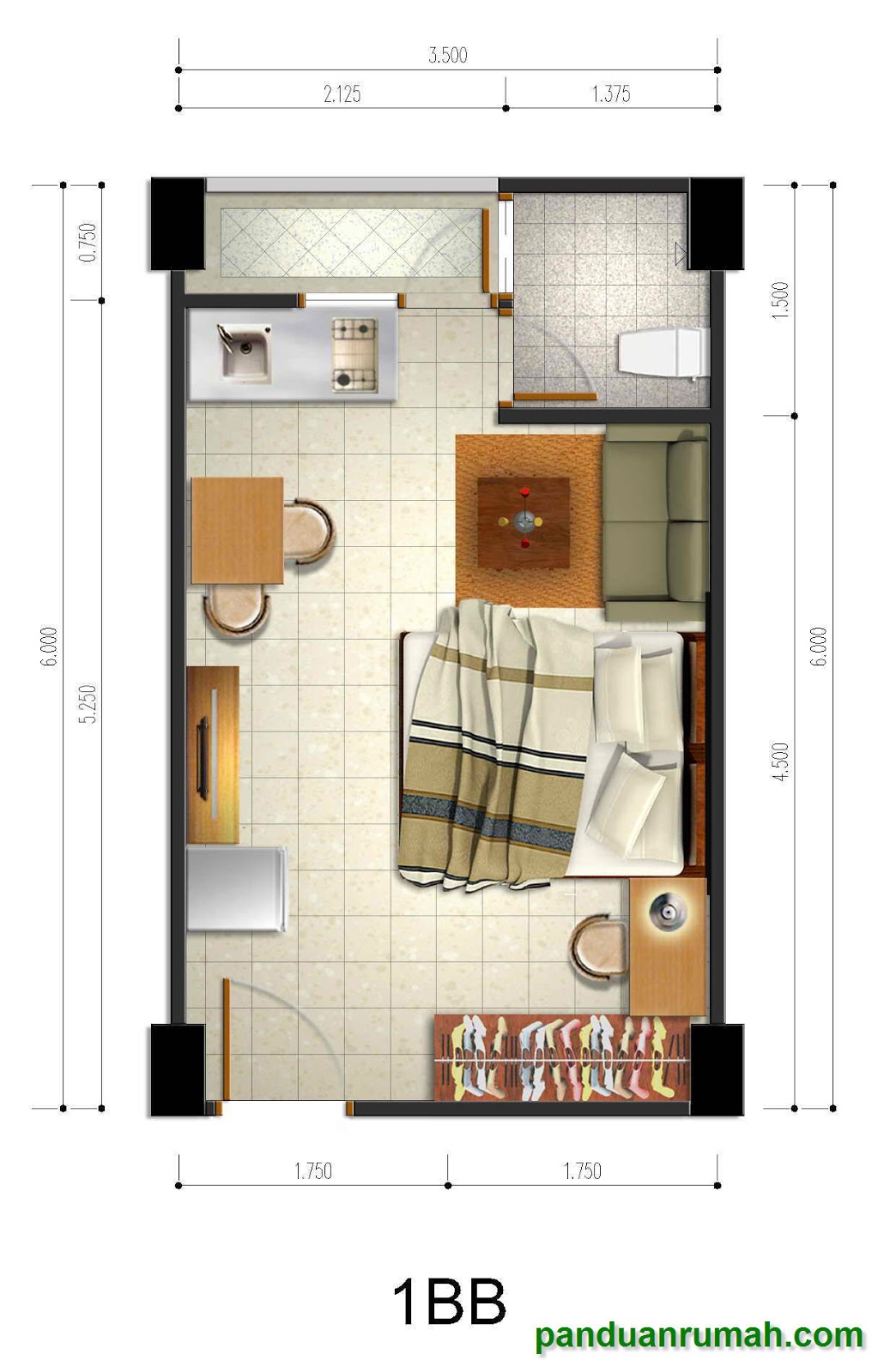 Desain Apartemen 1 Kamar  Gambar Desain Rumah  Minimalis