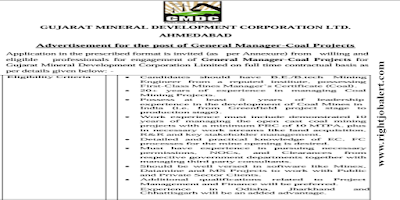 General Manager-Coal Projects Job Recruitment in Gujarat Mineral Development Corporation Limited