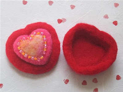 red felted heart-shaped box