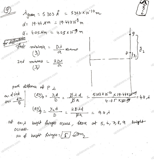 In a double slit experiment, green light of 5303 A falls on a double slit having a separation of 19.44 micro meter  and width of 4.05 micro meter. the number of bright fringes between the first and second diffraction minima is