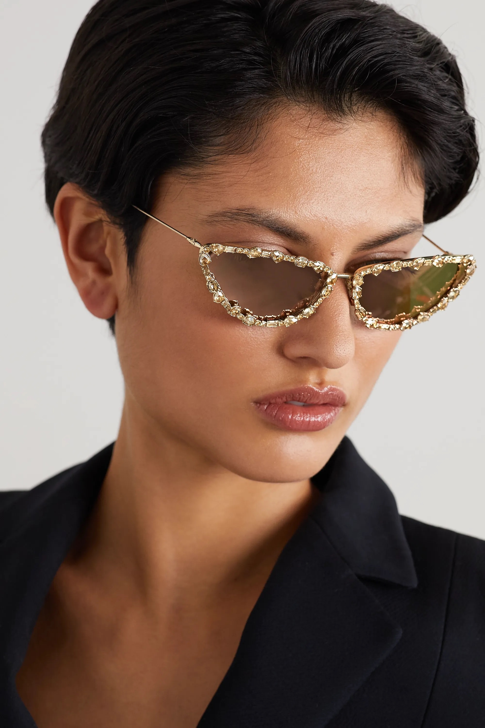 DIOR EYEWEAR MissDior B1U cat-eye crystal-embellished gold-tone sunglasses