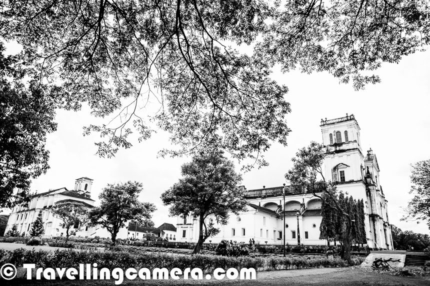 Different beaches come to our mind when we think about Goa, but Goa has many other interesting things to explore. And Old Goa has some of the beautiful architecture which takes you to a very different world. In this particular post, we are talking about two main churches situated in Old Goa - 'Se Cathedral' & 'Basilica of Bom Jesus'.The very first photograph of this Photo Journey shows entry to the Basilica of Bom Jesus which is located in old part of Goa. The Vasilica of Bom jesus is a UNESCO World Heritage Site. The Basilica holds the mortal remains of St. Francis Xavier. There aresome very interesting facts associated with this place and we recommend to find a guide to walk you through some of the interesting elements of The Basalica. It was third day of our Goa Trip, when we though of exploring Southern part of Goa. Old Goa is in southern region. From Panjim, one needs to drive through Goa Institute of Management to reach Se Catheral and Basilica of Bom Jesus. Both of these campuses are nearby and at walking distance. So we parked our car near Se Cathedral. Spent some time around the Cathedral and then walked to the Basilica.Se Cathedral is also known as The Se Catedral de Santa Catarina. This is the cathedral of the Latin Rite Roman Catholic Archdiocese of Goa. Supposedly it's considered as the largest church in India, which is dedicated to Catherine of Alexandria. Se Cathedral is one of the oldest and most celebrated religious buildings in Goa and is one of the largest churches in Asia as well.Above photograph shows the view of Cathedral from Basilica of Bom Jesus. Both of these are located across the road in Old Goa. Above photograph shows interiors of the Basilica of Bom Jesus. This church is located in Old Goa, which was the capital of Goa in the early days of Portuguese rule. 'Bom Jesus' name is used for the infant Jesus. The church is India’s first minor basilica which is considered to be one of the best examples of baroque architecture in India.Another view of Cathedral from Basilica. Cathedral's tower has a large bell which is popularly known as the 'Golden Bell' on account of its rich tone. There is an altar, which is dedicated to Catherine of Alexandria and there are various old paintings on both the sides. On the right hand side, there is a Chapel of the Cross of Miracles. Check out more about this cathedral at - http://en.wikipedia.org/wiki/Se_CathedralIf I try to summarize overall experience of Old Goa, it was more about Portuguese architecture. Both Se cathedral and Basilica of Bom Jesus are in a huge area and very well maintained. Both of these are very high buildings with some of the cool painting and sculptures. To me the marvelous architecture was beautiful thing to explore in Old Goahe architectural style of the Se Cathedral is Portuguese-Manueline. The exterior is Tuscan, whereas the interior is Corinthian. The church is very long &approximately 250 feet. And the breadth is bit more than 180 feet. Architecture was something that I could appreciate the most around this place & old Goa.This was shot inside the Basilica of Bom Jesus and wikipedia has very intersting details about it's architecture, which we missed exploring during the visit. Actually we had to go to Spice plantation on same day and didn't want to miss because of timings. Check out wiki link to know more about Basilica - http://en.wikipedia.org/wiki/Basilica_of_Bom_Jesus 