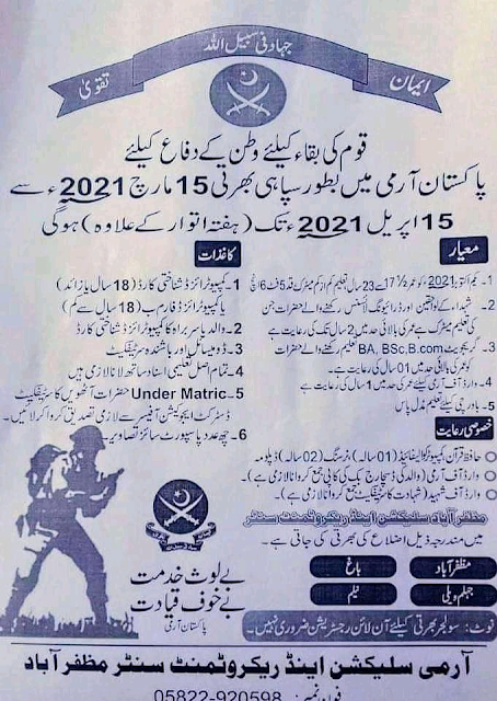 Jobs in Pakistan Pak Army Sepoy and Sepoy sports jobs 2021